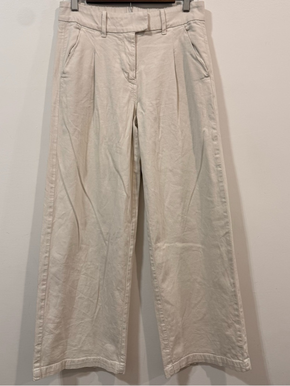 American Eagle Outfitters Cream Stretch Waistband Cotton Trouser Pants Size 4